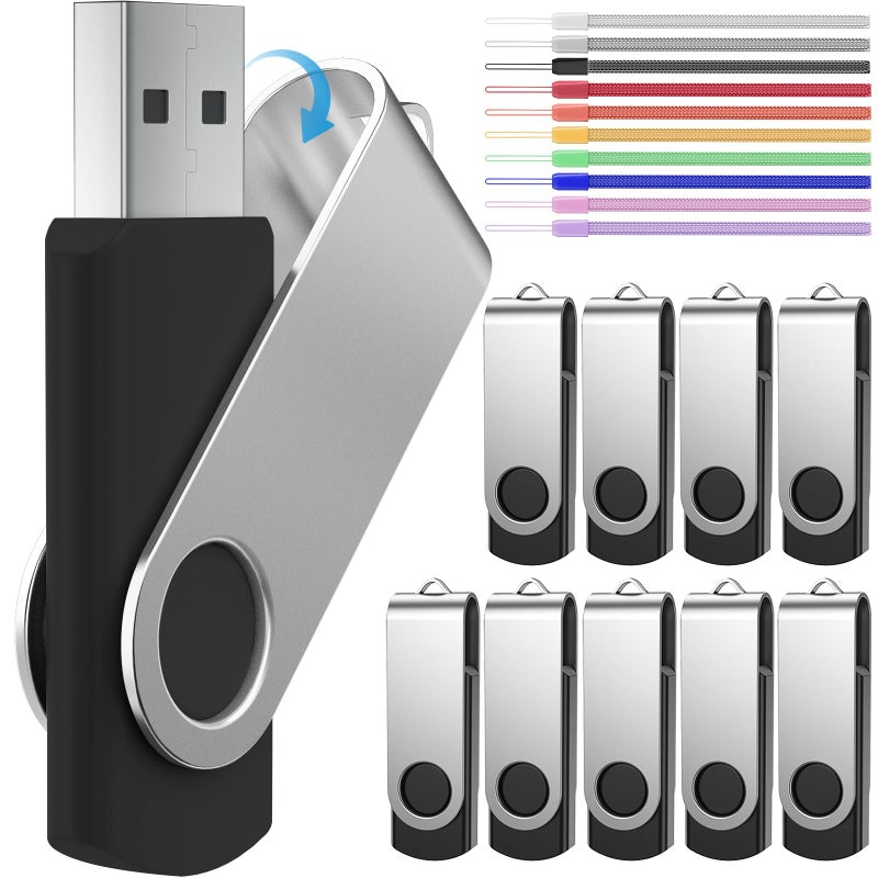 FEBNISCTE Bulk Thumb Drives 256MB Flash Drive Pack of 10 Jump Drives,Small Capacity 256 MB USB 2.0 Memory Stick Multipack Pendrives with Lanyards,Black Portable Swivel Pen Drive for Commercial Gift - Image 1
